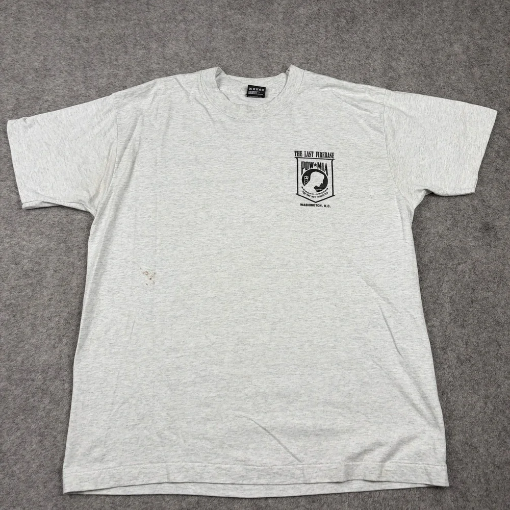 Army Military  T Shirt Mens XL Gray Vintage POW MIA Last Firebase Made USA 80s - Picture 2 of 13
